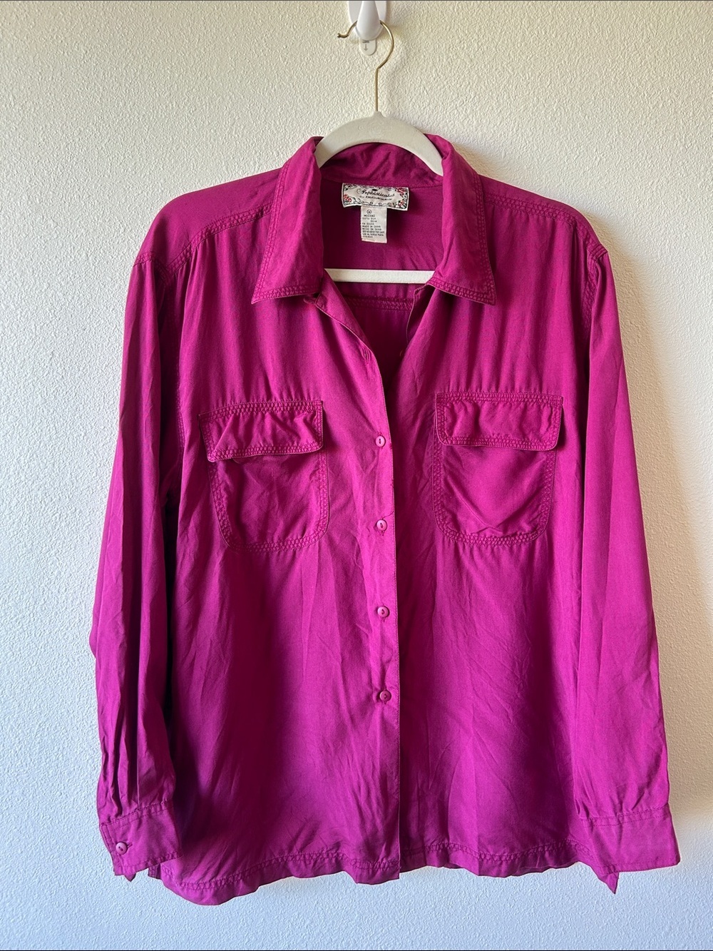 Vintage Fuchsia Button-Up Shirt 100% Silk